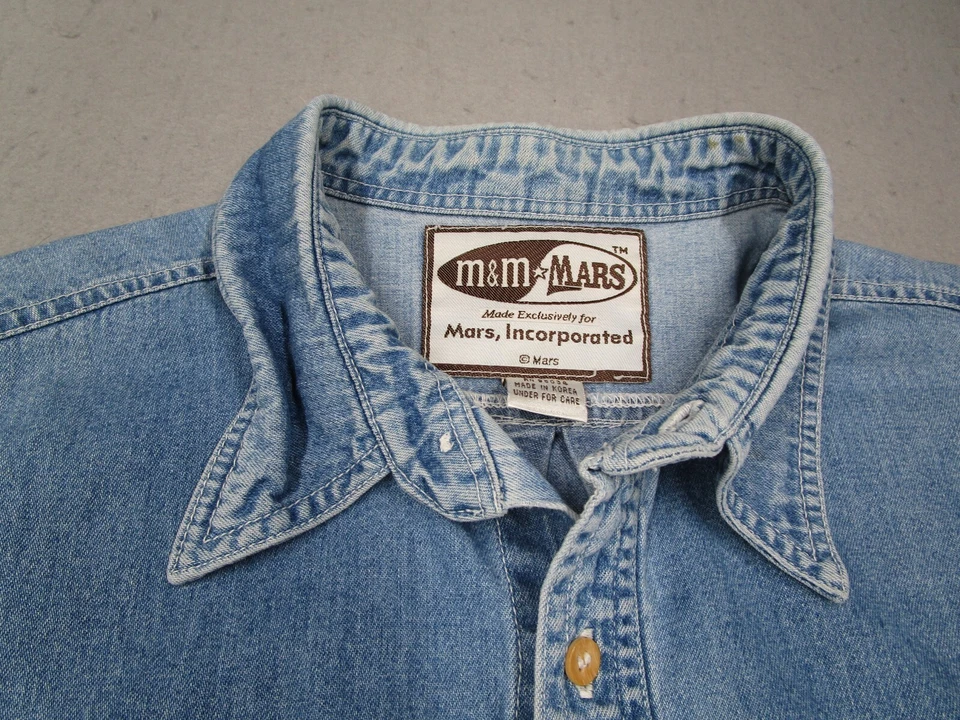 Camisa De Colección M&M Para Hombre Grande Azul Denim Abotonada Manga Larga Las Vegas Y2K Foto 3 de 4