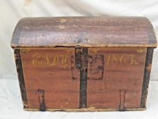 Antique All Wood Dome Top Trunk with Iron Straps and Hinges  dated 1863