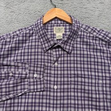 LL Bean Shirt Mens Large Tall LT Purple Plaid Button Up Outdoor Long Sleeve
