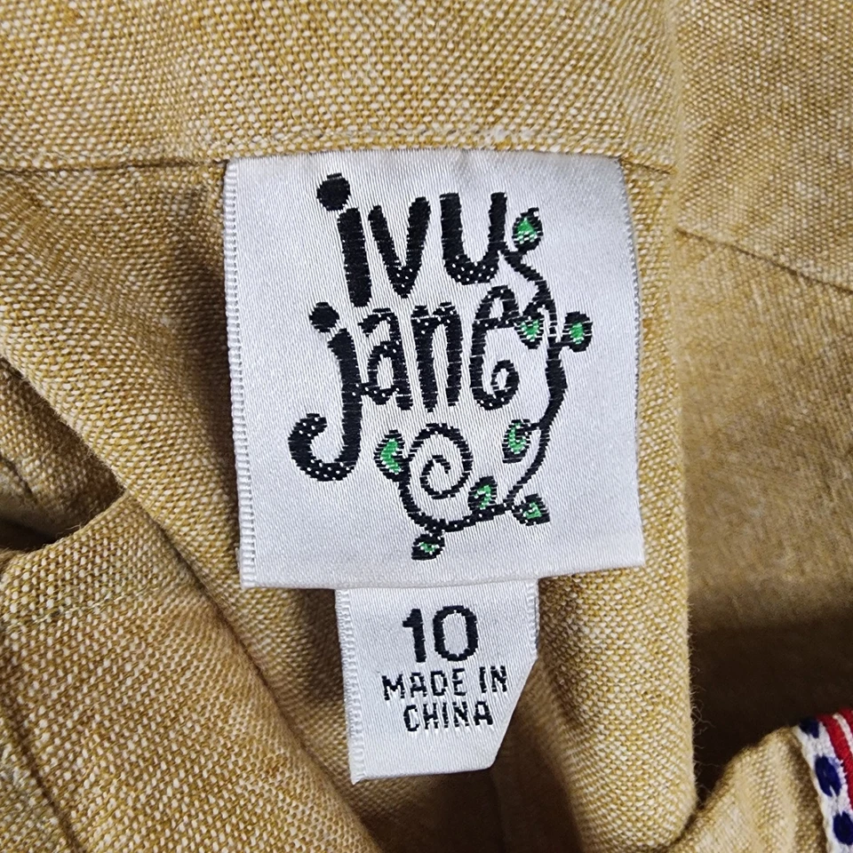 Pantalones Cortos Ivy Jane Para Mujer 10 Tostado Lino Algodón Boho Bordado Festival Verano Cremallera Foto 3 de 4