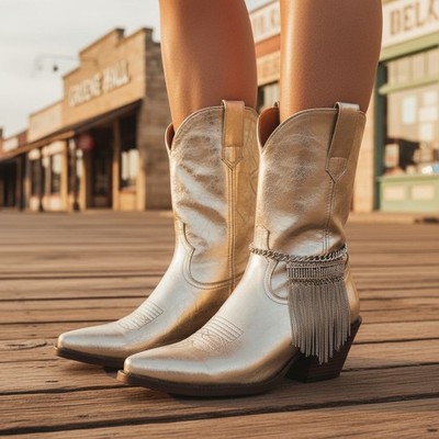 Women Silver Metal Chain Boot Bracelet Shoe Ethnic Fringe Charm HANDMADE PAIR