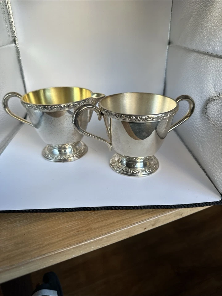 Crema y azucarero de plata vintage ONEIDA LTD “BROOKLINE” 2 piezas Foto 2 de 4