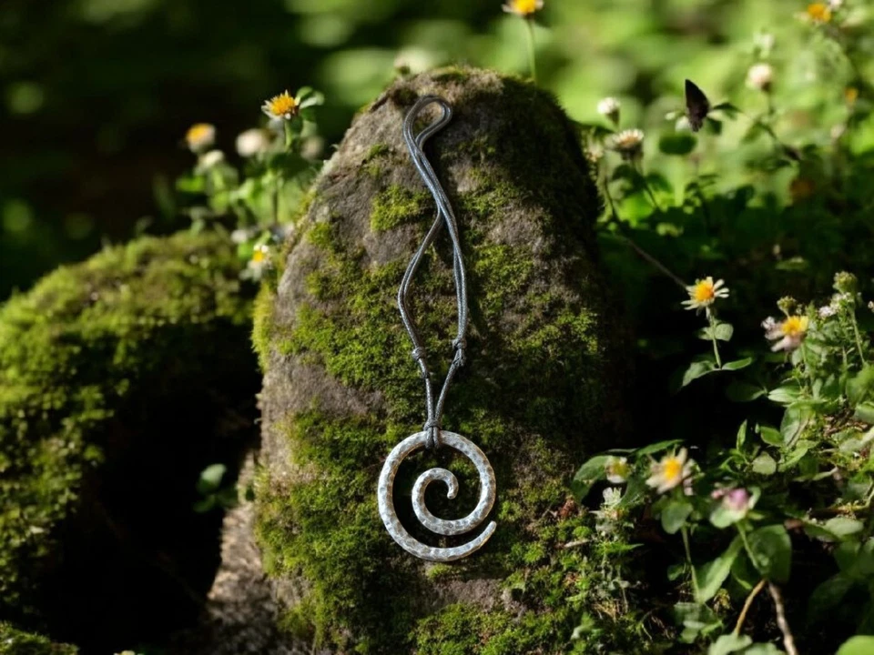 Celtic Spiral Pendant, Iron Steel Amulet Viking Jewelry Norse Mythology Necklace - Image 4 of 4