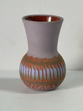 Navajo Art Pottery Vase Hand Etched Native American Southwestern Pot Signed