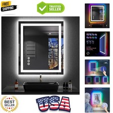 24"X32" LED Bathroom Mirror with Lights, Anti-Fog, Dimmable, RGB Backlit Fr...