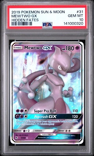 2019 POKEMON SUN & MOON HIDDEN FATES #31 MEWTWO GX PSA 10