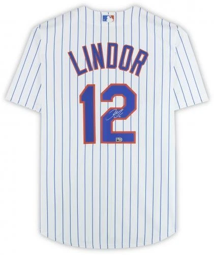 Camiseta deportiva Nike blanca autografiada por Francisco Lindor de los New York Mets enmarcada réplica Foto 2 de 4