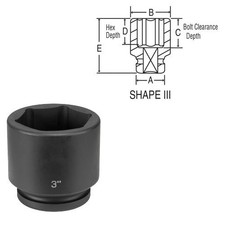 Grey Pneumatic 1"Drivex3-1/4"Standard 1" Drive 6 Point Fractional Impact Socket