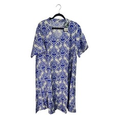 GM Fashion USA Damask House Dress Women One Size Blue White New