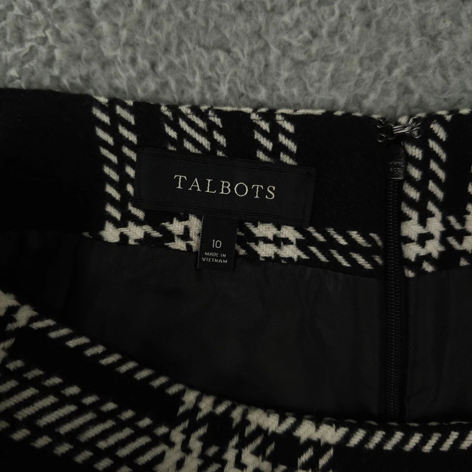 Falda Talbots Mujer 10 Negro Blanco Mezcla de Lana a Cuadros Forrada Lápiz Carrera Oficina Foto 3 de 4