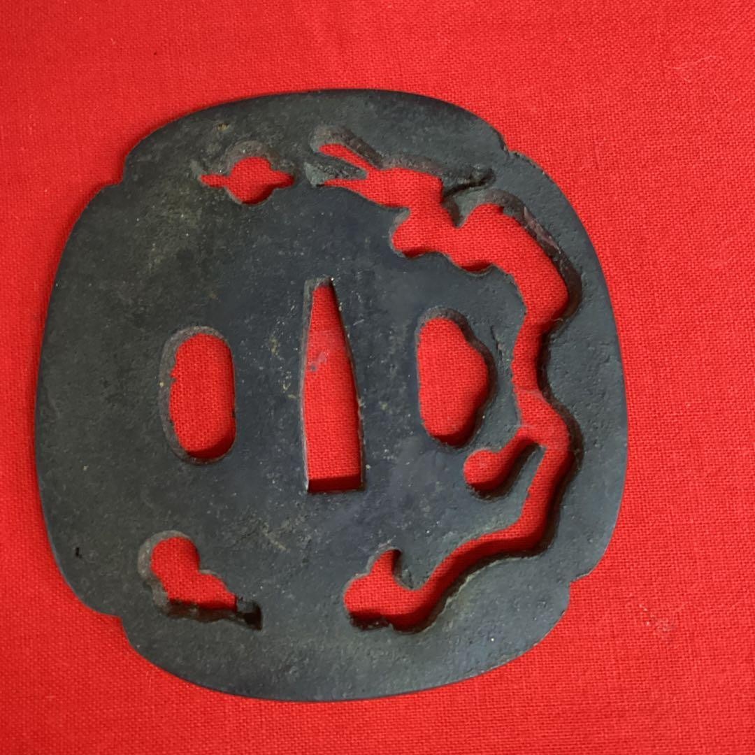 Japanese sword Tsuba Antique Iron Round Cut-out Pattern Swordsman Accessory