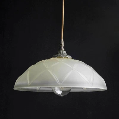 Lustre Suspendu En Laiton Antique Avec Verre Marquant - Photo 1/4