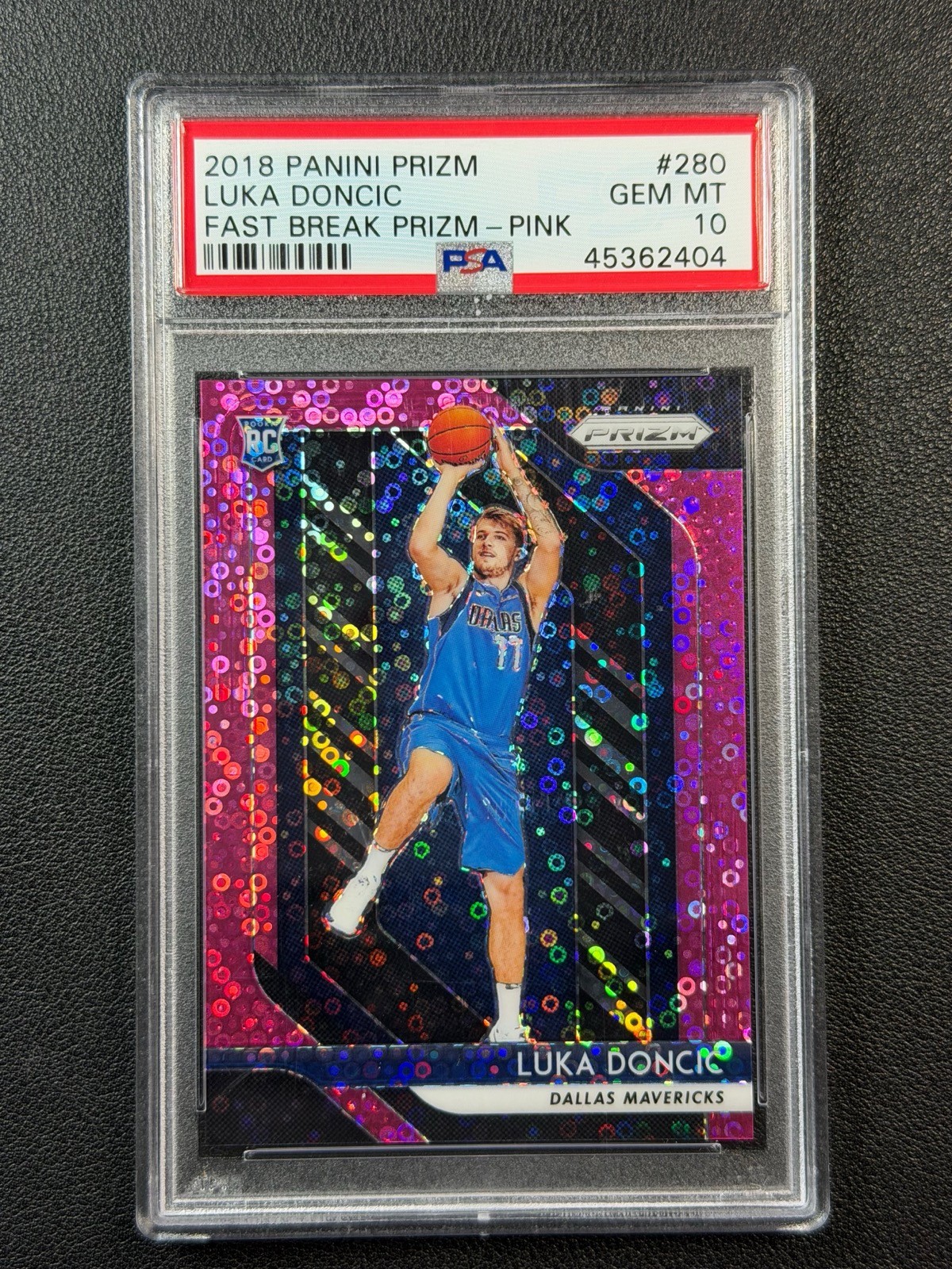 LUKA DONCIC PSA 10 2018 PANINI PRIZM #280 ROOKIE FAST BREAK PINK PRIZMS 25/50 RC