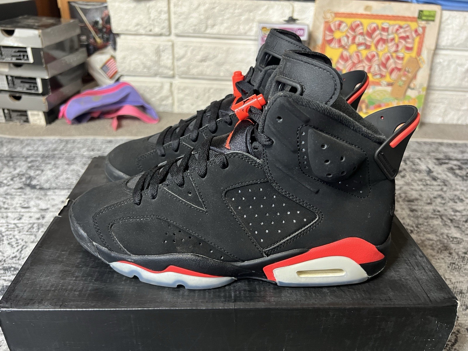 SAOLA Nike Air Jordan 6 nere 'infrarossi' da uomo taglia 8 2019 OG retrò 384664 060 ??