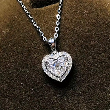 Shiny Rhinestone Silvery Stainless Steel Heart Pendant Necklace Women Gift