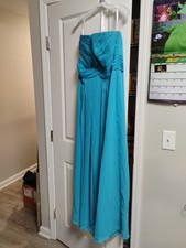 Size 16 "Davids Bridal" Style F14847 Strapless Chiffon Long Dress In Blue...