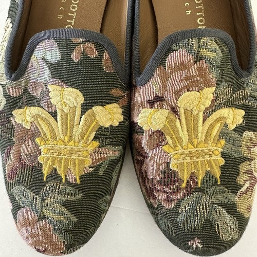 Stubbs & Wootton Floral Tapestry Crest Size 8.5 Slippers Green Pink - Picture 4 of 9