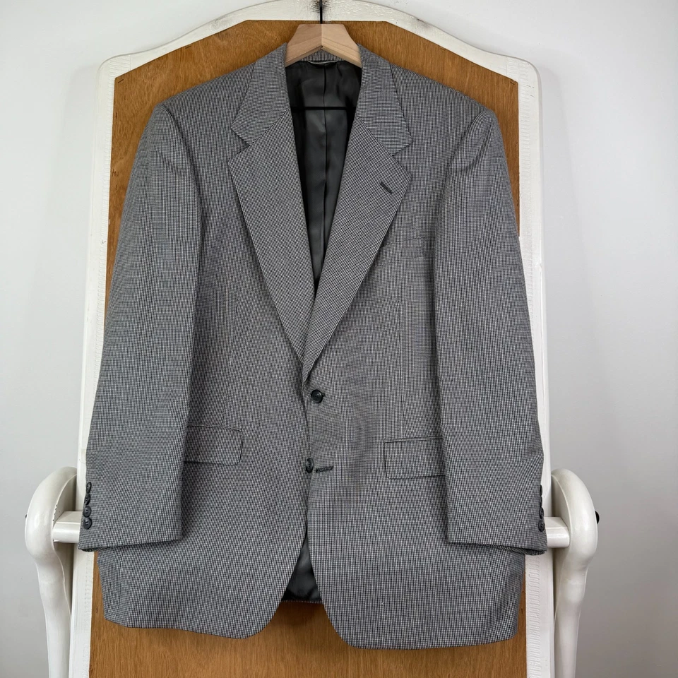 Hart Schaffner Marx Suit Mens 40R Gray Houndstooth 2 Button Worsted Wool VTG 90s - Image 2 of 4