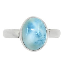 Natural Larimar Dominican Republic 925 Sterling Silver Ring s.7 Jewelry R-1001