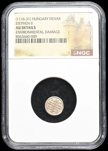 HUNGARY. Stephen II, 1116-1131, Silver Denar, Scarce type, NGC AU Details