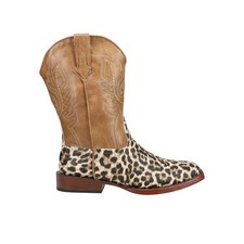 Roper Glitter Leopard Square Toe Cowboy Youth Girls Brown Casual Boots 09-119-1