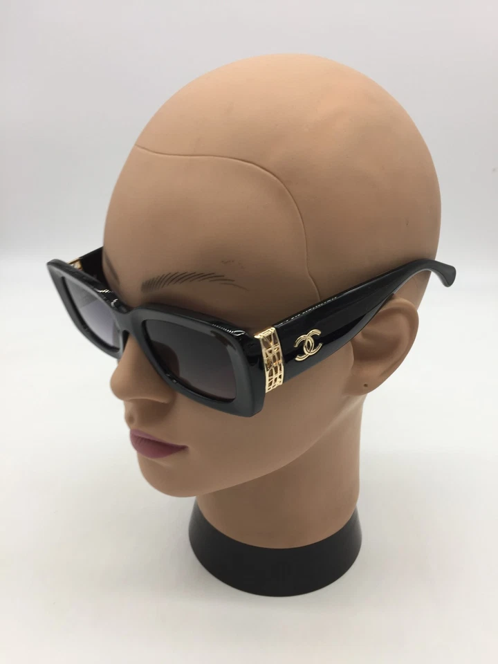 Óculos de sol Chanel feminino preto armação aro inteiro designer lentes azuis 50-20-145 - Imagem 3 de 4