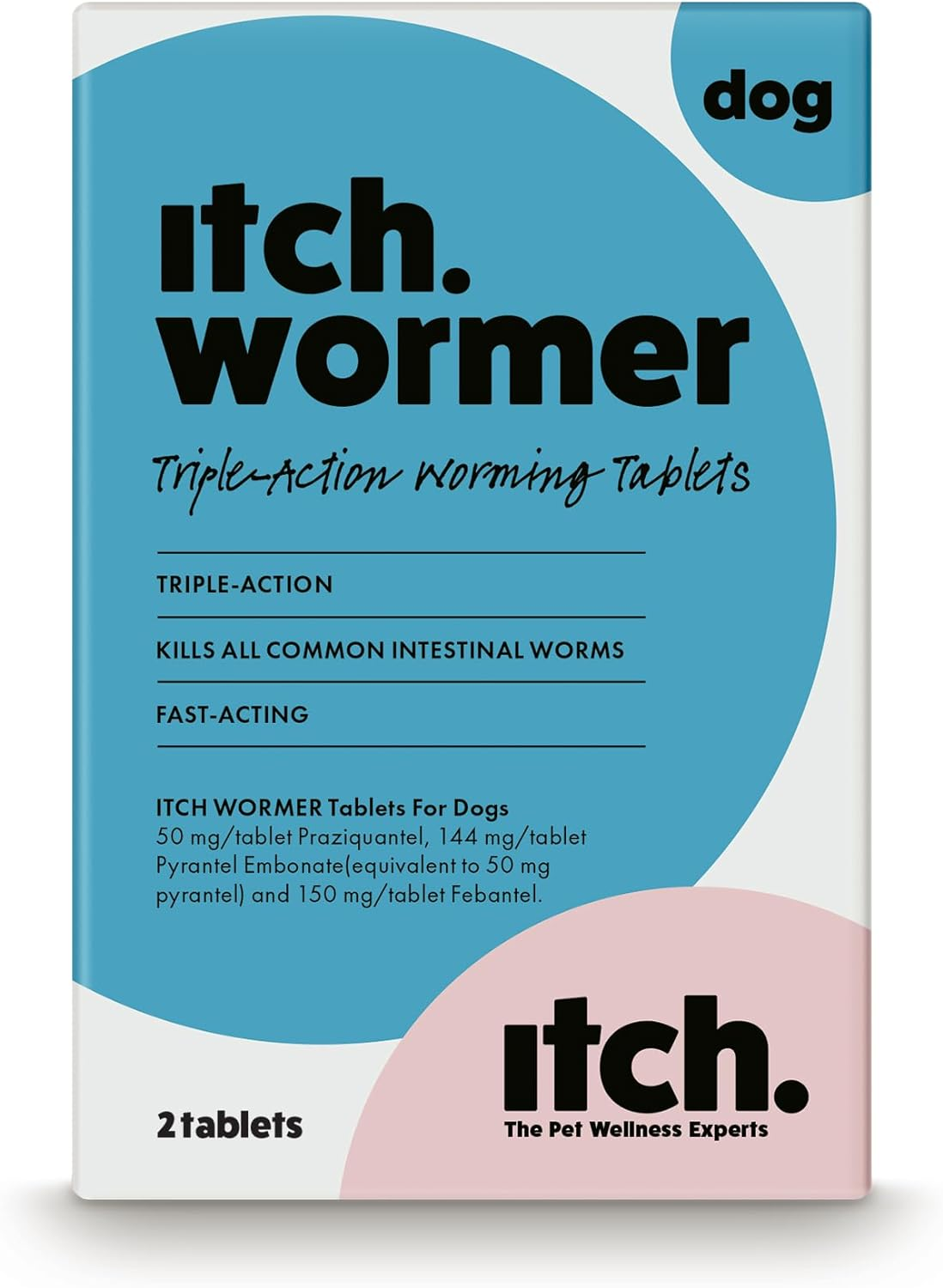 Itch Dog Wormer Tablets for Dogs 3Kg-19Kg - 2 Tablets - Treats Roundworms, Tapew