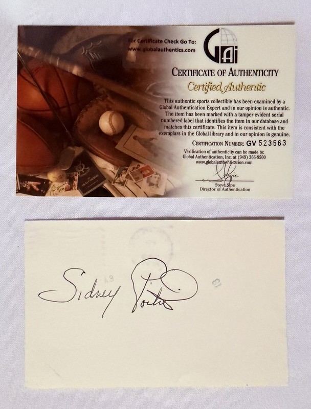 Sidney Poitier Autograph Cut Signed 4x6 card "In The Heat Of The Night" GAI COA