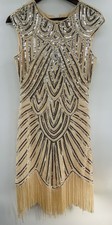 Great Gatsby Art Deco 1920s Flapper Beaded Dress Size Small Costume Gold
