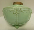 ANTIQUE EMBOSSED GREEN MILK GLASS FONT FOR KEROSENE OIL LAMP KERO LANTERN