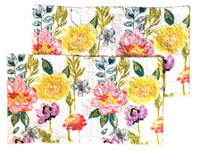 King Quilted Bold Floral Pillow Shams Cotton Tie Back Set of 2 Modern Garden