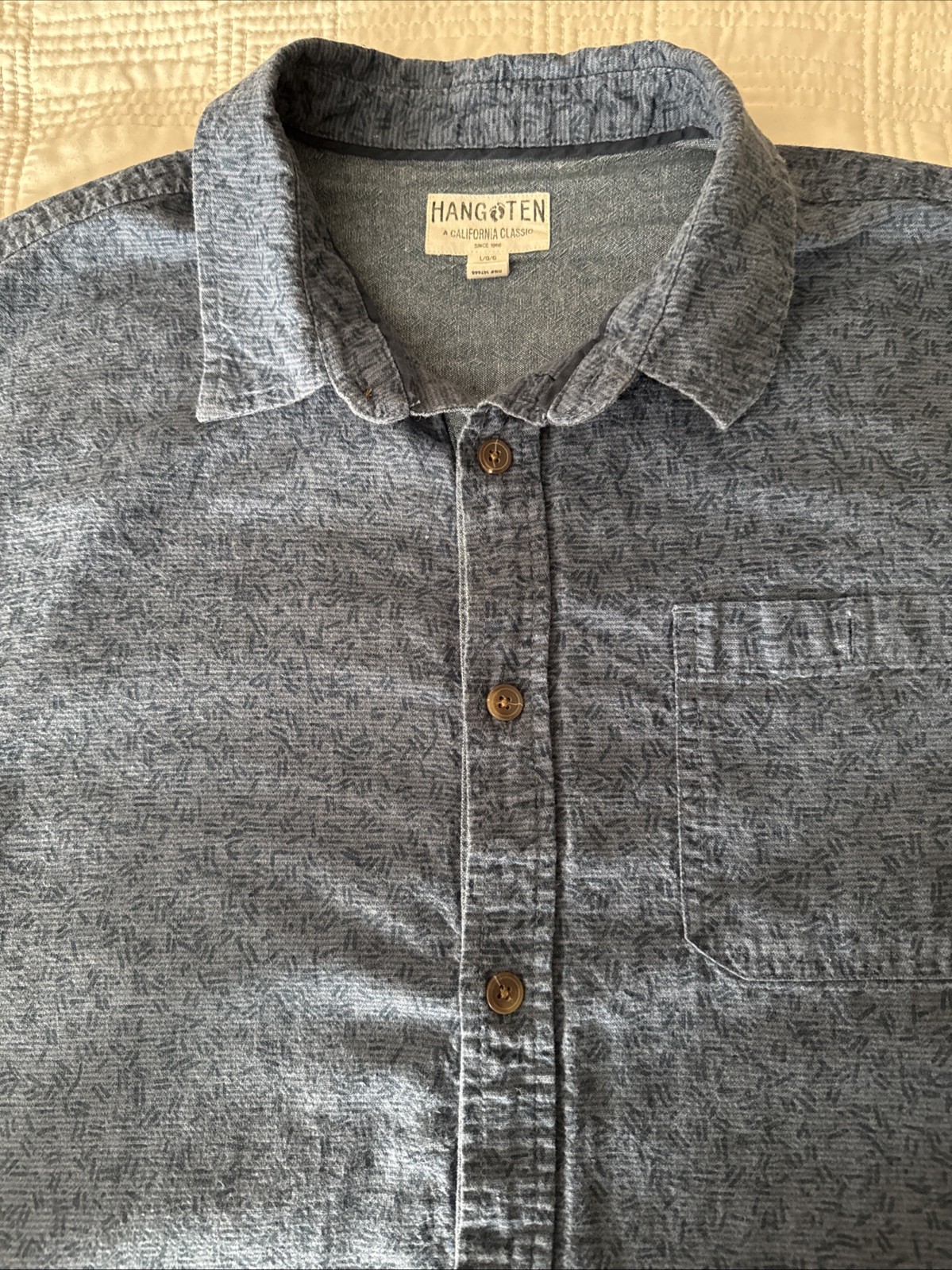 Hang Ten Button Down Shirt Men's L Emb Logos Surfing Beach