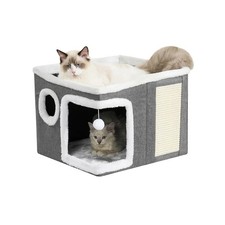 Cat Houses for Indoor Cats - Large Cat Bed Cave with Scratch Pad and Fluffy B...