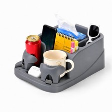 Large Car Console Organizer With Adjustable Cup Holders Grey - Vehicle Storage