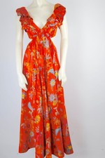 Zimmermann Orange Floral Ginger Frill Silk Midi Dress 1 Cut-Out Ruffle V-Neck