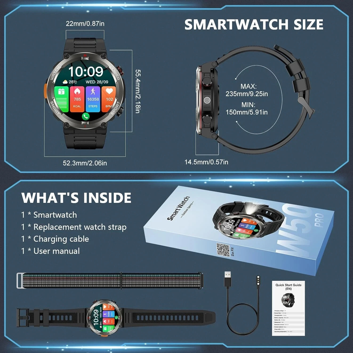 Blackview W50 Military Tactical Smart Watch (Answer /Make Call) 5ATM Waterproof