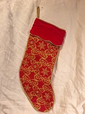Vintage Needlepoint Christmas Stocking with Gold Braiding and Tassels - Wool