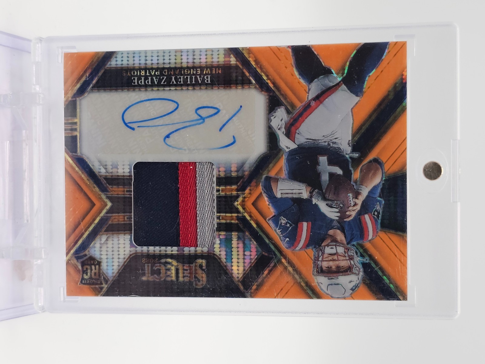 Bailey Zappe Panini Select Rookie Signature Memorabilia #RSMBZ Neon Orange Pulsar