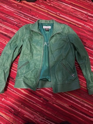 Bradley Bayou Genuine Leather Jacket Green  Zip Moto Style S