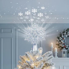 Christmas Tree Topper with Built-In 3D Glitter Led Snowflake Projector Lights, S
