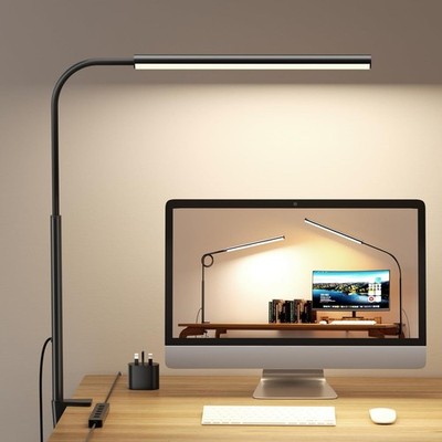 LED Schreibtischlampe mit Klemme - flexibler Schwanenhals - 5 Beleuchtungsmodi, 11 Helligkeiten