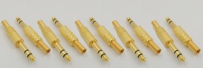 10 Pack 1/4'' 6.35mm Male Stereo TRS Audio Cable Jack Spring Connector Gold Plug