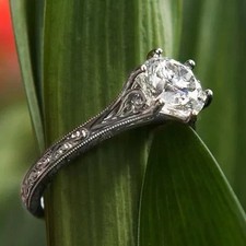 Art Deco Style Round Lab Created Diamond 14K White Gold FN Filigree Wedding Ring