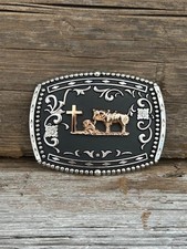 Gold Praying Cowboy Design Matte Black Buckle