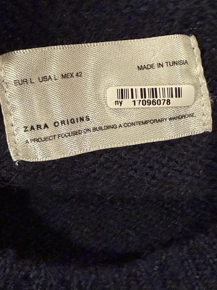 Zara Mens Sweater Large Crew Neck Pullover Classic Black Classic Work Prep - Image 4 of 4