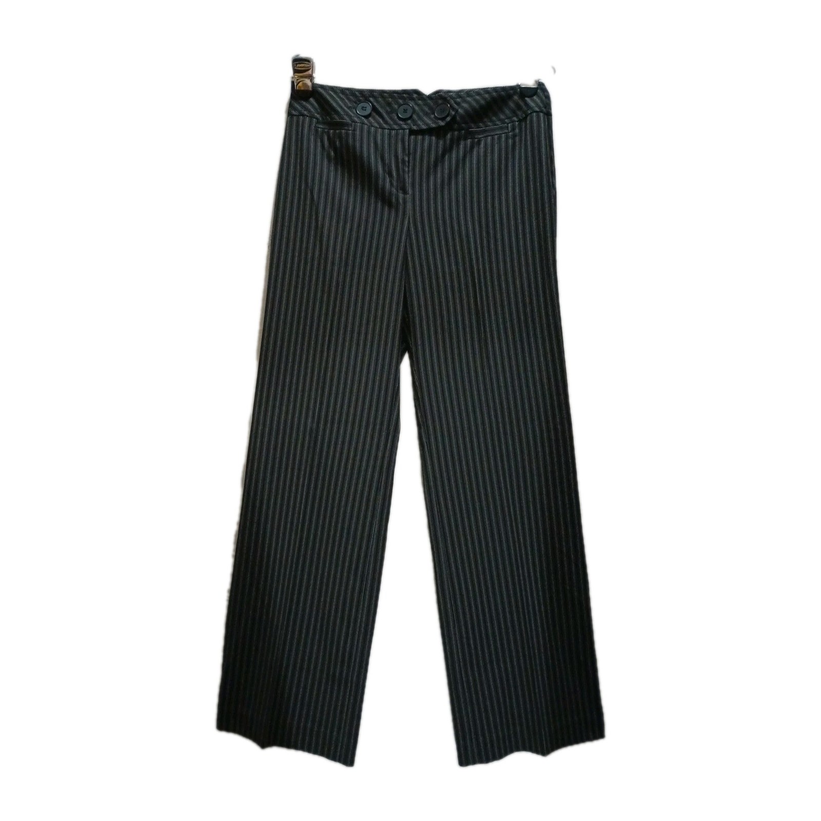 Loft Petites Julie Dress Pants Wide Leg Pinstripe Black/White Size 2P