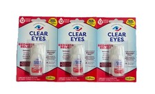 LOT of 3 CLEAR EYES Redness Relief Sterile Eye Drops - 0.2 Oz Ex. 6/26