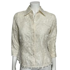 Doncaster Silk Lace Blazer Cream Floral Embroidered Sz-4