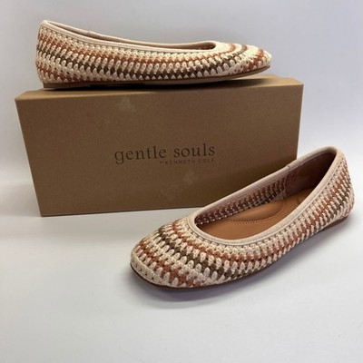 Gentle Souls Mable Size 7.5M Tan Multi Crocheted Fabric Leather Ballet Flat