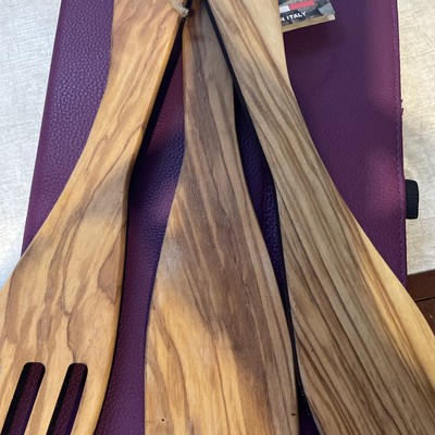 Arte Legno Olive Wood Spatula  & Salad/Serving Set Kitchen Utensils, Italy, New